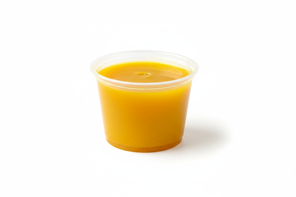 2 oz condiment container with turmeric juice in it 